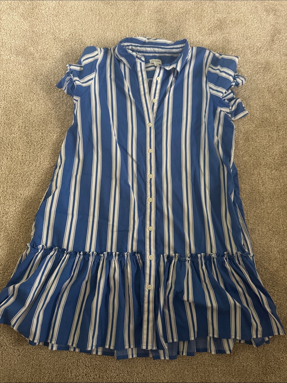 J. Crew Factory Blue & White Striped Ruffle Hem Mini Dress